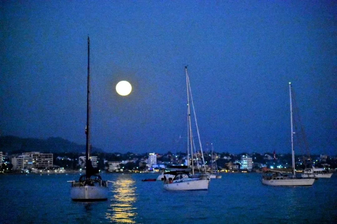Moon rising over La Cruz anchorage