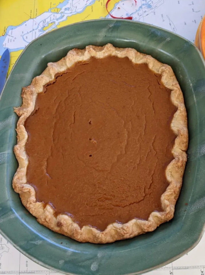 Thanksgiving Pumpkin Pie made in the little boat oven