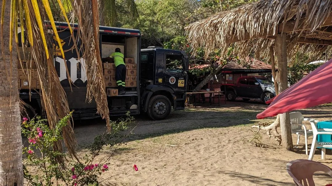 Beer truck found its way to the palapa at Tenacatita