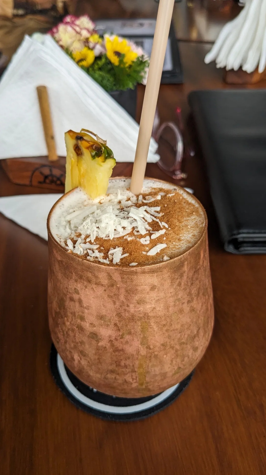 Nice cold Pina Colada made with fresh coconut and pineapple