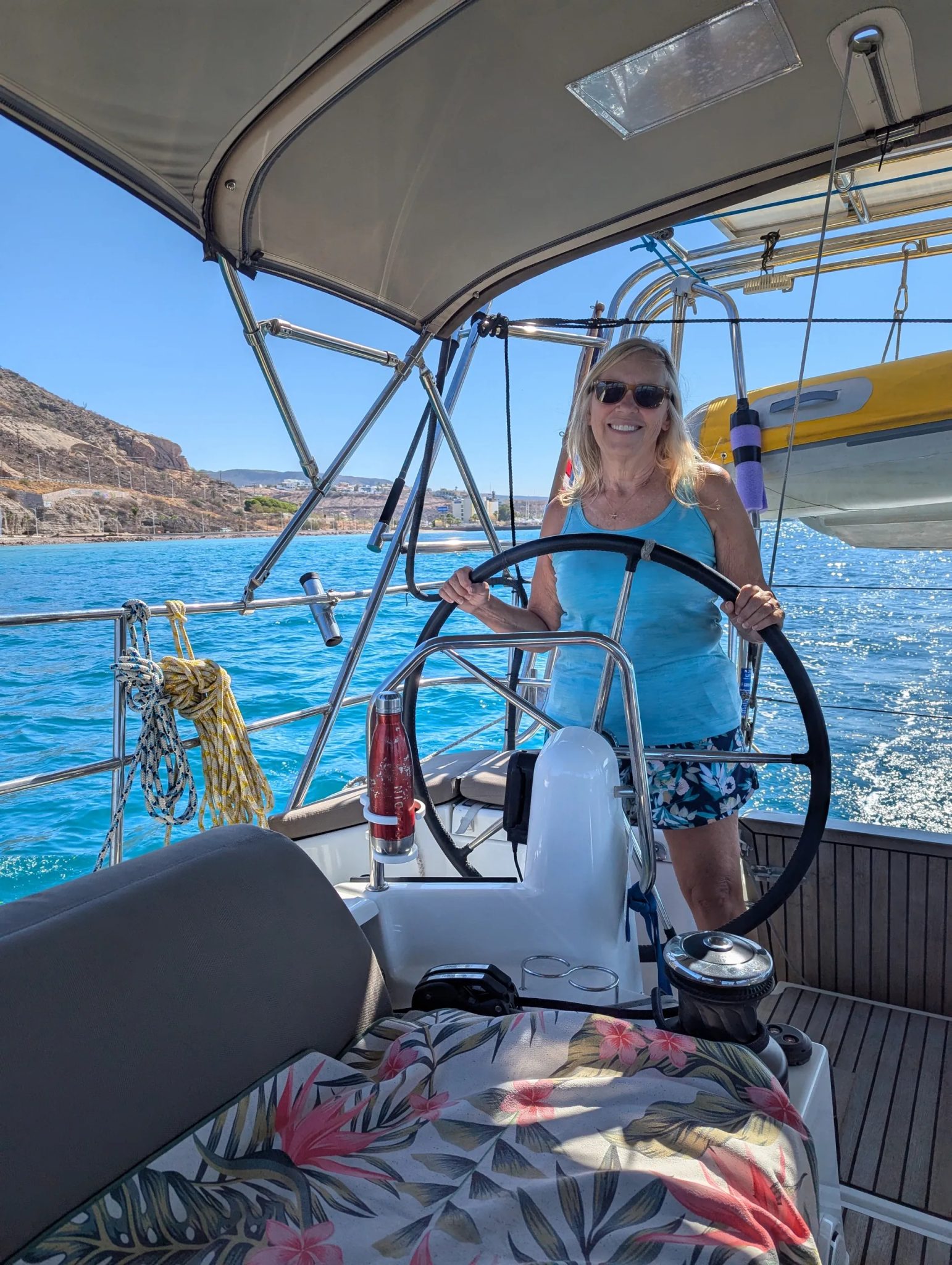 Bev at the helm Puerto Escondido